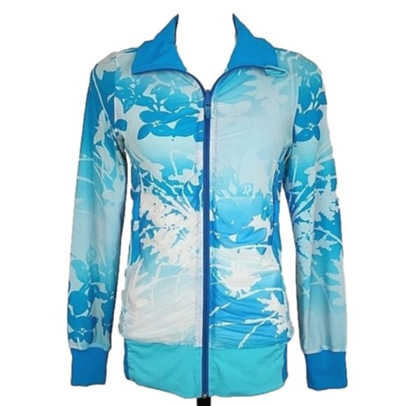 Lululemon Raja Reversible Periwinkle Blue Floral Print Track Jacket Size 6 - Picture 1 of 13